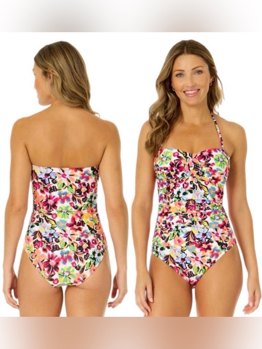 Anne Cole One-Piece Sun Blossom Front Twist Shirring Strapless/Halter Swimsuit